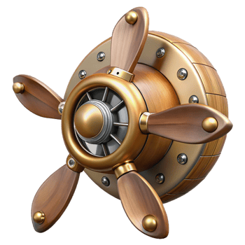 impressive passionate bohemian Steampunk airship propeller made of polished wood and copper with Transparent Background luxury png