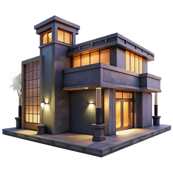 dramatic minimalist Modern Building at Twilight Cutout with Dark Shadows professional png