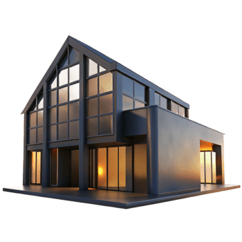 dramatic modern Modern Building Silhouette Cutout with Crepuscular Sky professional png