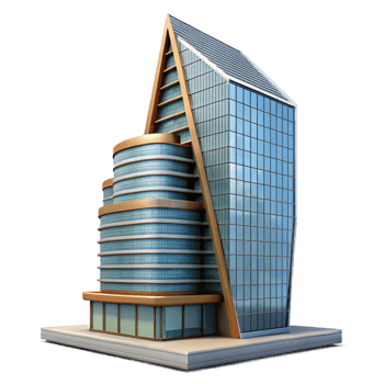 elegant vintage Modern Building Skyscraper Angled View Isolated png