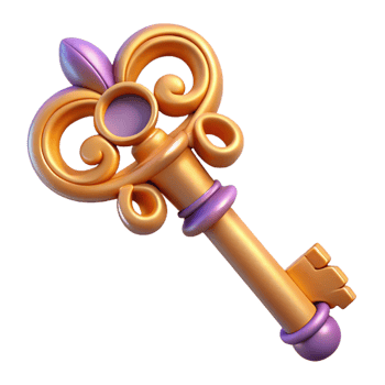 glorious baroque A stylized, vintage key with ornate design, with Transparent Background ultra HD png