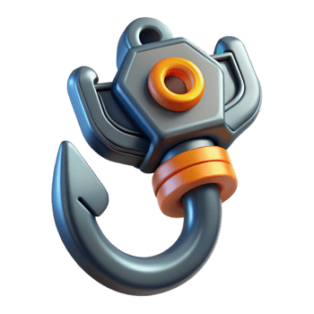 fascinating dynamic organic Concept art style, isolated cutout of a high-tech grappling hook, ultra-detailed, hyper-specific with Transparent Background handcrafted png