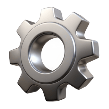reflective majestic A single, stylized gear, made of polished steel, with intricate teeth with Transparent Background studio quality png