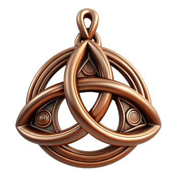 breathtaking timeless Photorealistic, ultra-detailed, hyper-specific professional render of a single, isolated Celtic Triskele pendant made of aged bronze Isolated cutout with Transparent Background png