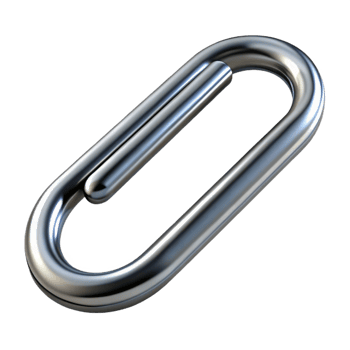 breathtaking whimsical industrial A single, realistic paperclip, made of polished silver with Transparent Background detailed png
