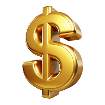 stunning rustic A single, realistic dollar sign, made of polished gold with Transparent Background crisp png