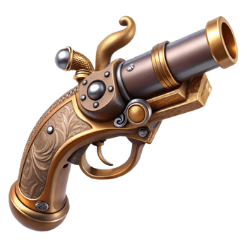 dramatic glorious A steampunk pistol with intricate engravings and a pearl handle with Transparent Background perfect clarity png