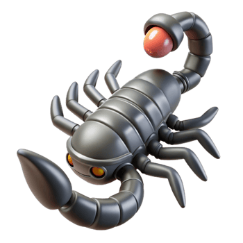 inspired creative Concept art style, isolated cutout of a biomechanical scorpion tail with a venomous stinger and pressure sensors with Transparent Background luxury png