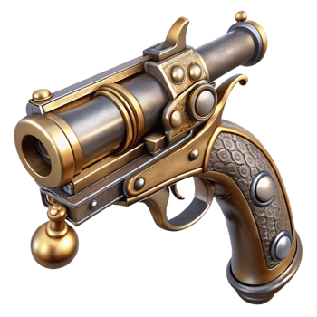 inspired tropical A steampunk pistol with intricate engravings and a pearl handle with Transparent Background high quality png