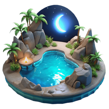 elegant traditional Moonlit Lagoon Glowing Waters Cutout Tranquil Scene detailed png
