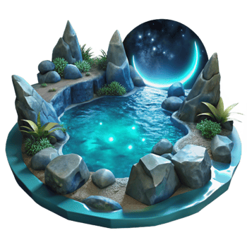 vibrant artistic Moonlit Lagoon Cutout Glowing Waters Scene premium png