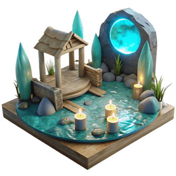 serene creative Moonlit Lagoon Cutout Glowing Waters Scene detailed png