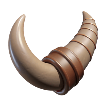 pristine retro Ultra-detailed, photorealistic, isolated cutout of a single Minotaur horn, textured and scarred with Transparent Background masterfully captured png