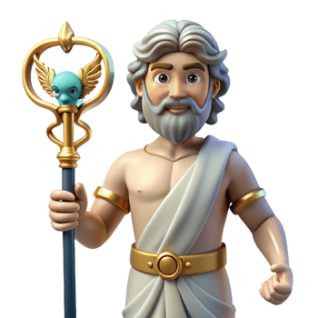joyful pristine Hermes, Messenger God, holding a caduceus with Transparent Background crisp png