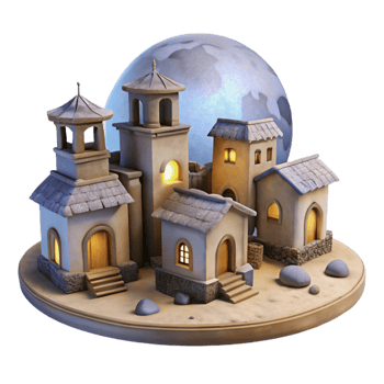 elegant classic Moonlit Vespera Village Transparent Background Isolated premium png