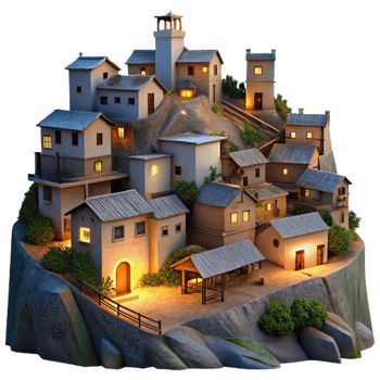 extraordinary artistic Moonlit Vespera Village Transparent Background Isolated detailed png