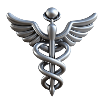 gorgeous energetic tropical Ultra-detailed, concept art style, isolated cutout of a single, silver Caduceus, snakes intertwined with Transparent Background handcrafted png