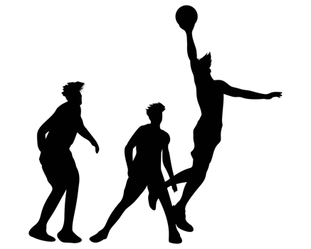 silhouette of basketball players jumping and playing game. Perfect for stickers, t-shirt and hat designs. png