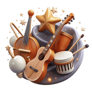 wonderful artistic Musical Instruments Transparent Background with Stars exclusive png