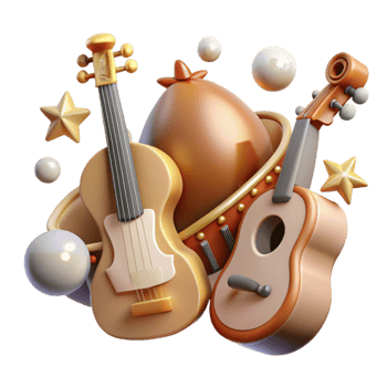 stunning traditional Musical Instruments Transparent Background with Stars detailed png