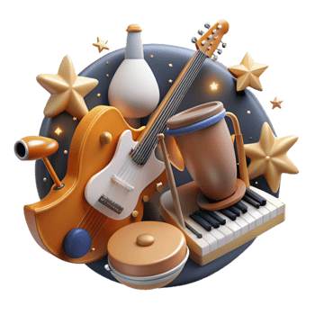 extraordinary vintage Musical Instruments Transparent Background with Stars png