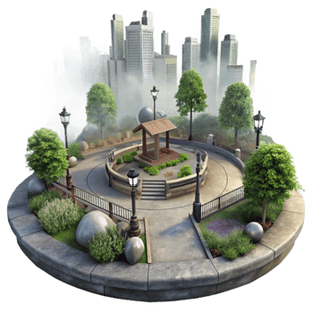 serene rustic Mysterious Urban Park Isolated with Dense Fog Effect premium png
