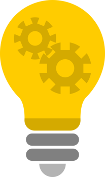 Yellow electric light bulb with gear idea png