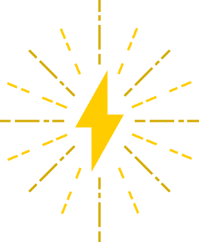Yellow electric thunder bolt power with light ray icon png