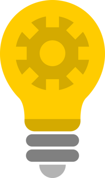 Yellow electric light bulb with gear idea icon png