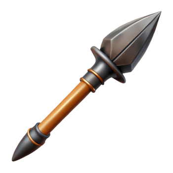 captivating traditional Photorealistic, ultra-detailed, hyper-specific professional render of a tribal warrior's hand-forged, obsidian-tipped spear, isolated cutout with Transparent Background 4K png