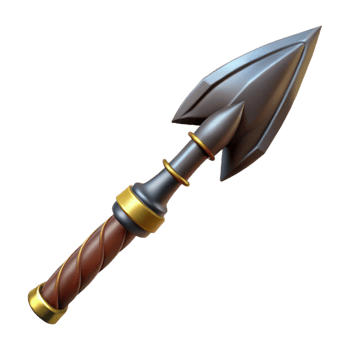 dazzling impressionist Photorealistic, ultra-detailed, hyper-specific professional render of a tribal warrior's hand-forged, obsidian-tipped spear, isolated cutout with Transparent Background premium png
