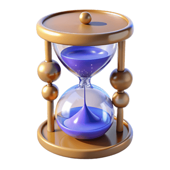 captivating acclaimed Ultra-detailed, professional render of a floating hourglass filled with melting clocks with Transparent Background png