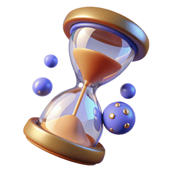 nostalgic sumptuous Ultra-detailed, professional render of a floating hourglass filled with melting clocks with Transparent Background museum quality png