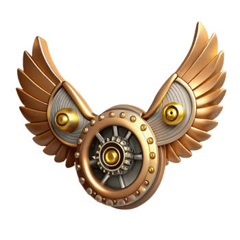 majestic mysterious traditional Steampunk wings made of metal and gears, articulated for flight with Transparent Background luxury png