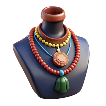 striking urban Ultra-detailed photorealistic professional render of an isolated cutout, hyper-specific tribal woman's beaded necklace with symbolic pendants with Transparent Background detailed png