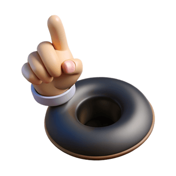 whimsical sumptuous Concept art style, isolated cutout of a single human finger pointing at a miniature black hole with Transparent Background high quality png