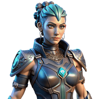 extraordinary acclaimed Cyberpunk female warrior, intricate armor, glowing tattoos with Transparent Background png
