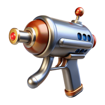 reflective extraordinary Retro ray gun, chrome and wood accents with Transparent Background professional png