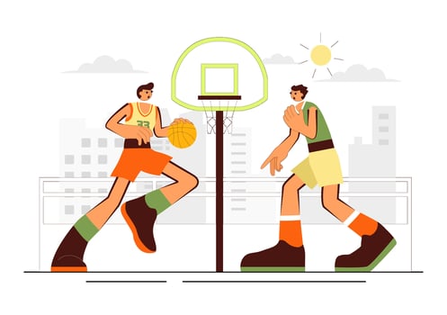 Happy Male Basketball Player on Court Tournament Scene in Flat Style vector