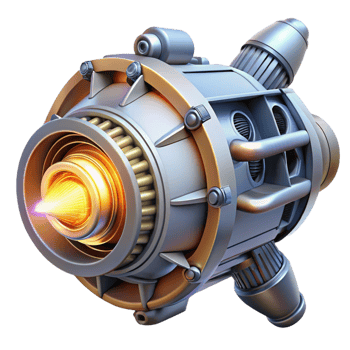 melancholic dramatic Spaceship engine, glowing thruster, intricate details with Transparent Background elite png
