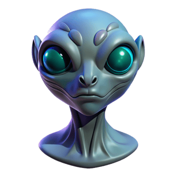 standout modern Alien creature head with three eyes and bioluminescent skin with Transparent Background high quality png