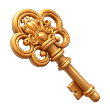 gorgeous intense surreal A detailed, ornate key, intricate carvings with Transparent Background masterfully captured png