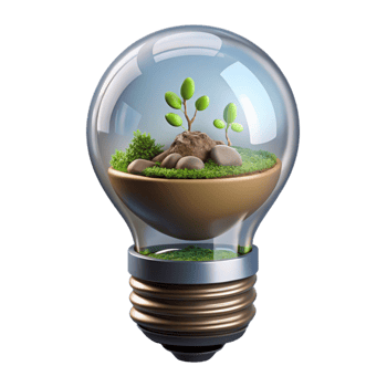 enchanting creative Ultra-detailed, professional render of a levitating lightbulb containing a miniature ecosystem with Transparent Background premium png