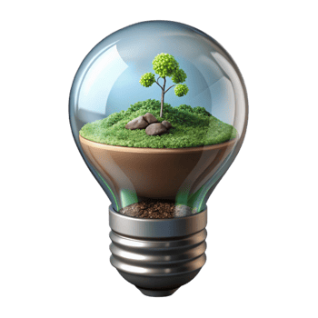 melancholic stunning Ultra-detailed, professional render of a levitating lightbulb containing a miniature ecosystem with Transparent Background luxury png