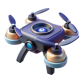 hypnotic harmonious baroque Futuristic drone, camera lens, rotating blades with Transparent Background expertly shot png