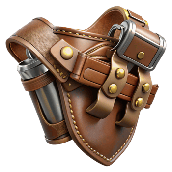 pristine ethereal modern Steampunk gun holster with leather straps and metal buckles with Transparent Background ultra HD png