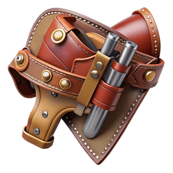 beautiful industrial Steampunk gun holster with leather straps and metal buckles with Transparent Background high quality png
