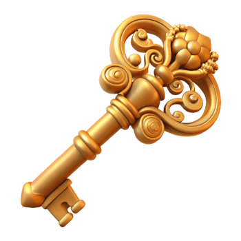 vibrant passionate classic A detailed, ornate key, intricate carvings with Transparent Background artisan png