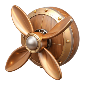 passionate gorgeous Steampunk airship propeller made of polished wood and copper with Transparent Background refined png