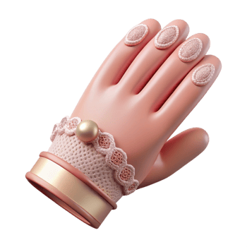 distinguished contemporary Photorealistic, ultra-detailed isolated cutout of a single Art Nouveau lady's glove, delicate lace, buttoned closure, pastel pink with Transparent Background high quality png